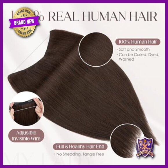 16 Inch Real Human Hair Halo Extensions with Adjustable Invisible Wire main image 5